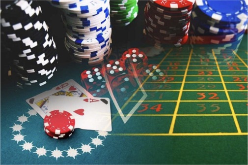 Casino Table Games including Poker, Roulette, and Blackjack with Chips